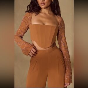 NWT Oh Polly Embellished Sleeve Corset Crop Top